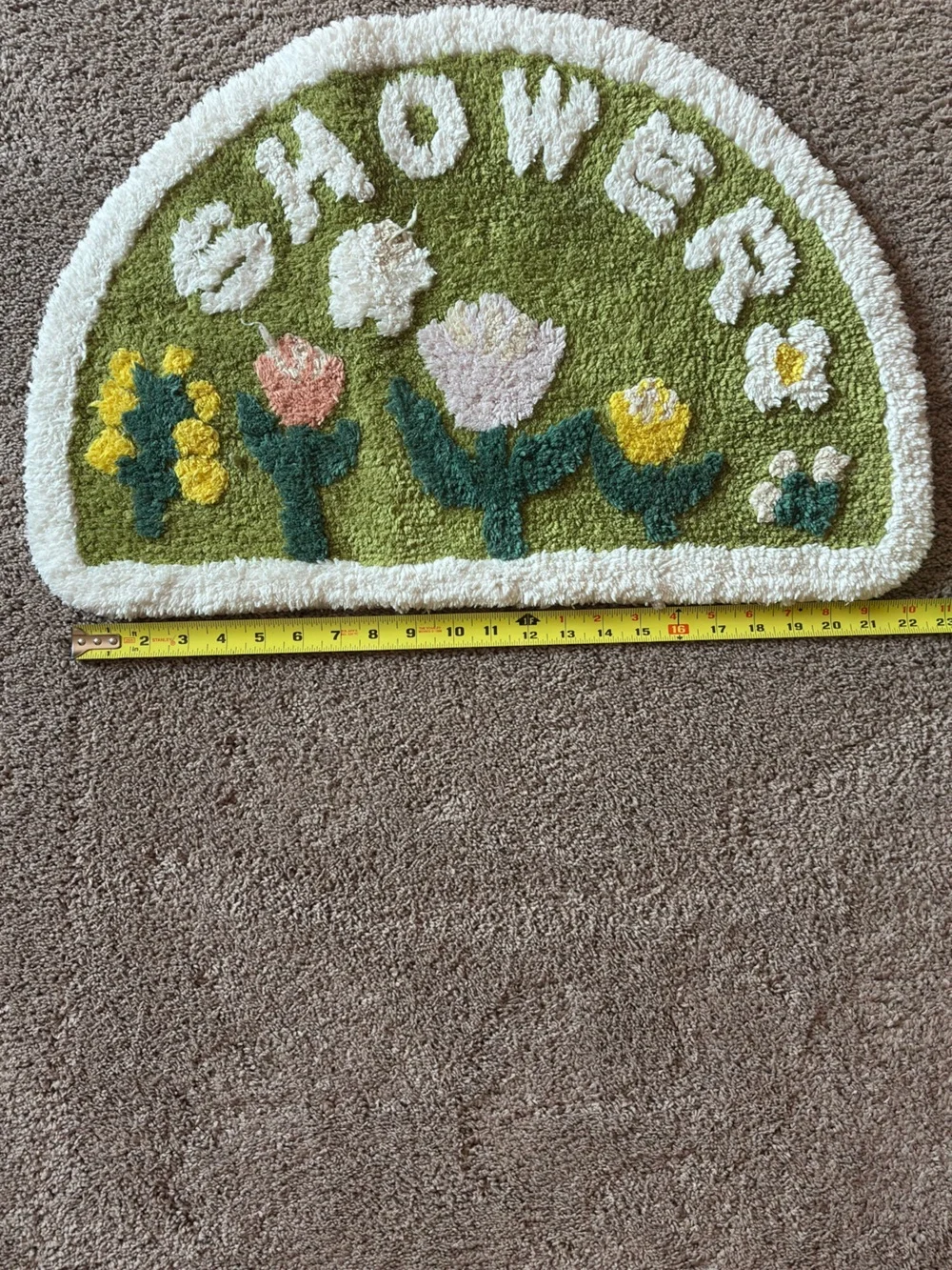Green Floral Half-Moon Welcome Tufted Rug